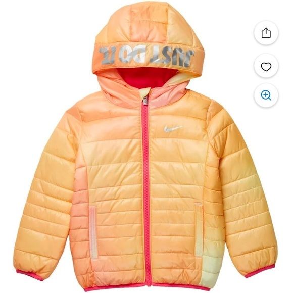 Nike Just Do It Printed Puffer Jacket Toddler Girls Hyper Pink 2T Orange - Picture 1 of 9